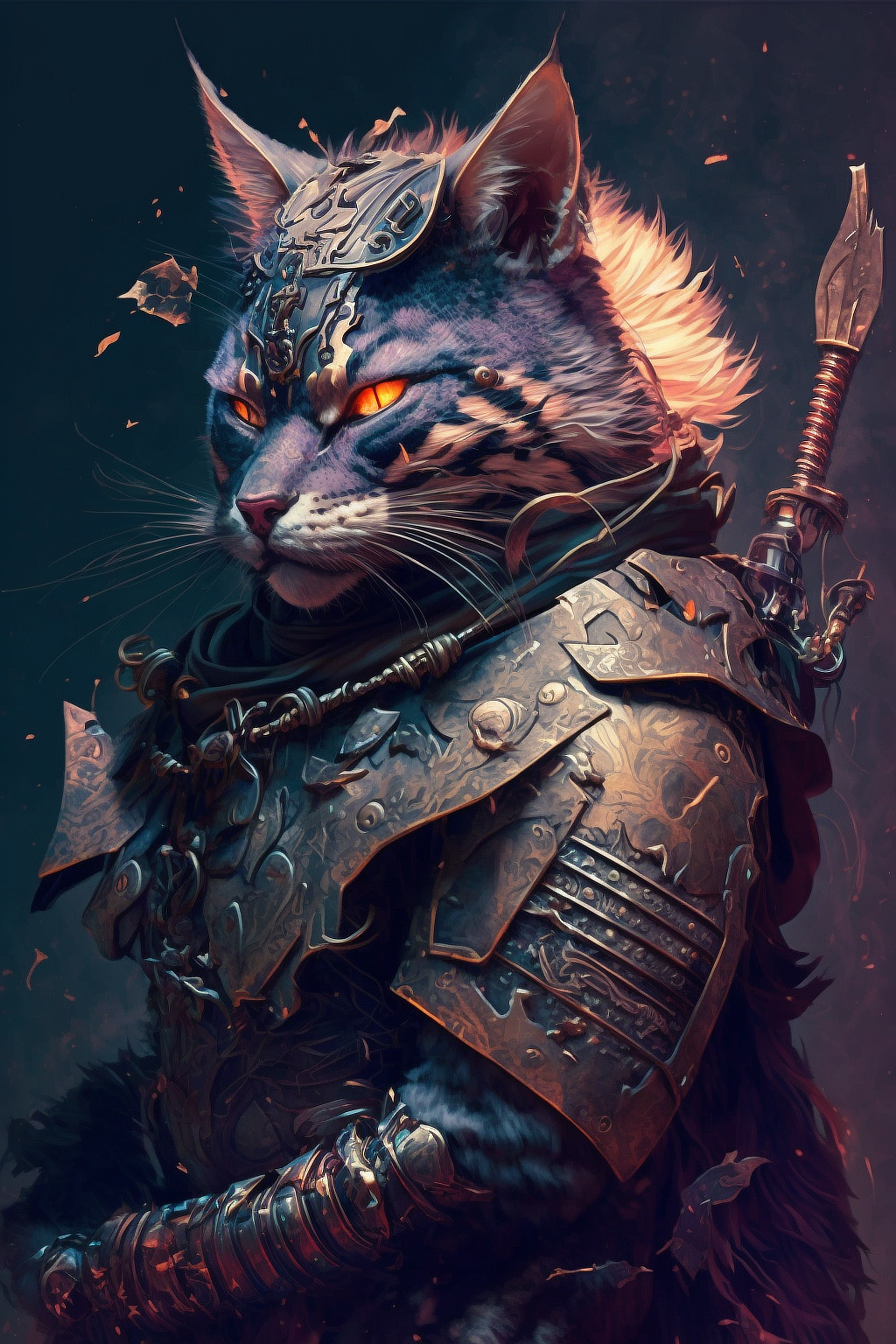 a cat in armor with a sword