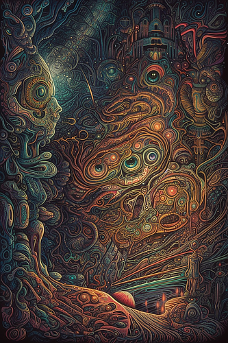 a colorful artwork with a light shining on it