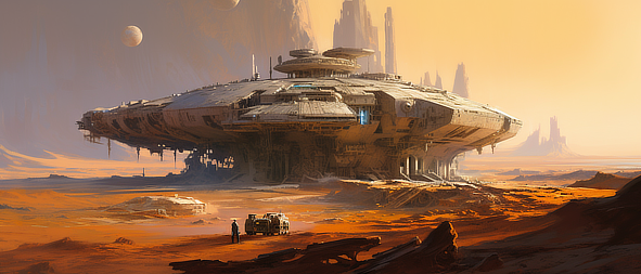 a large spaceship in a desert