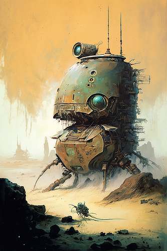 a large robot in a desert