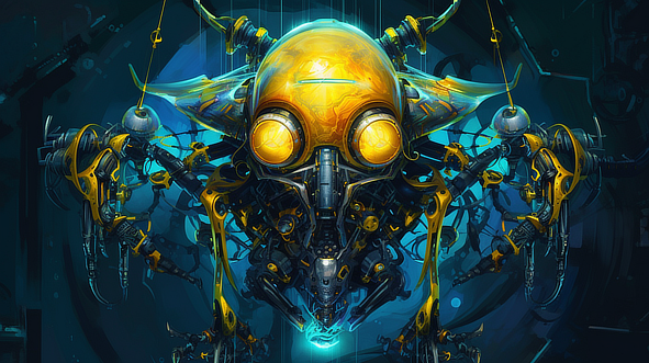 a yellow and blue robot