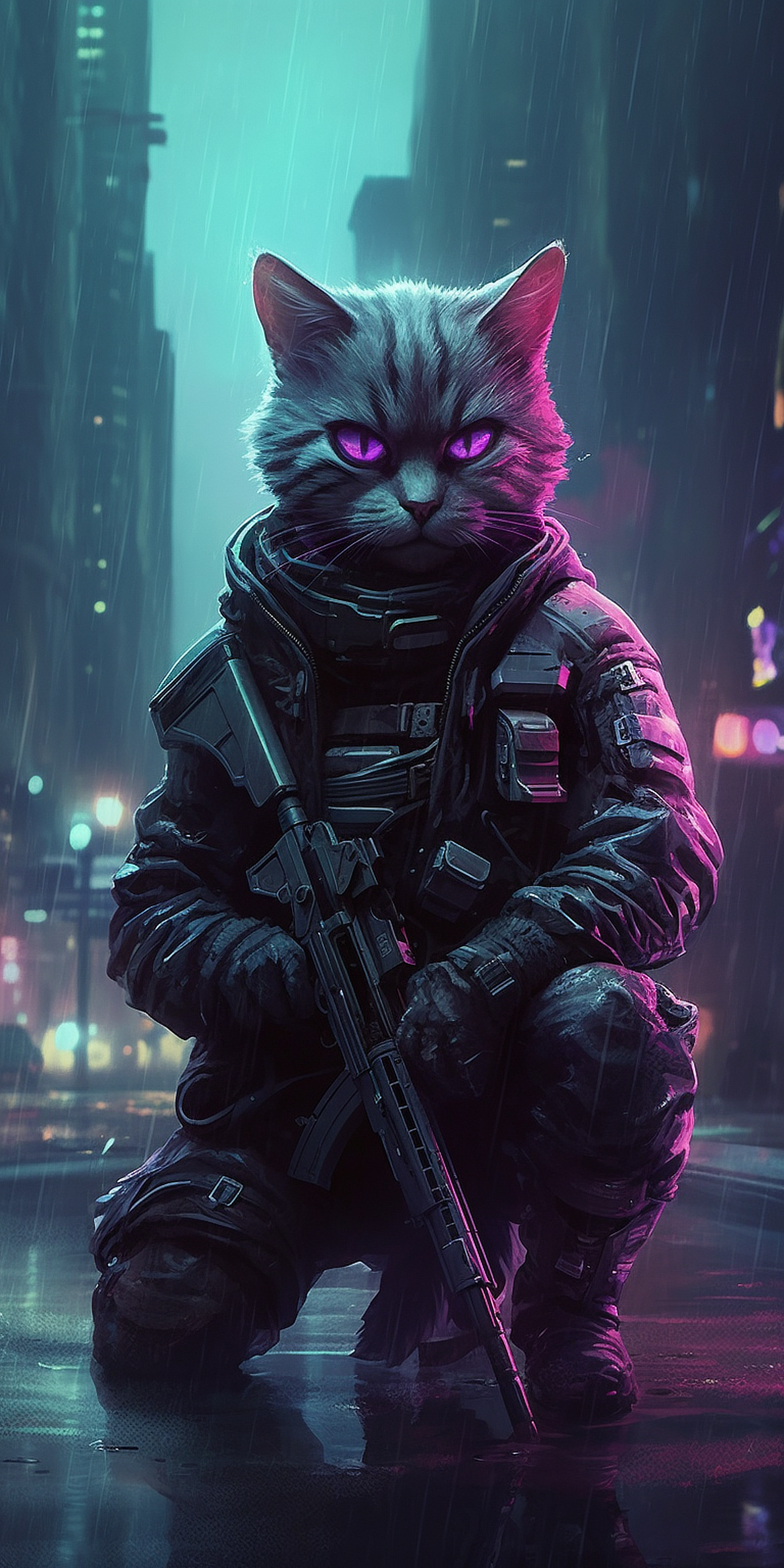 a cat in a military outfit holding a gun