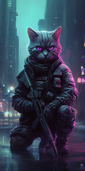 a cat in a military outfit holding a gun