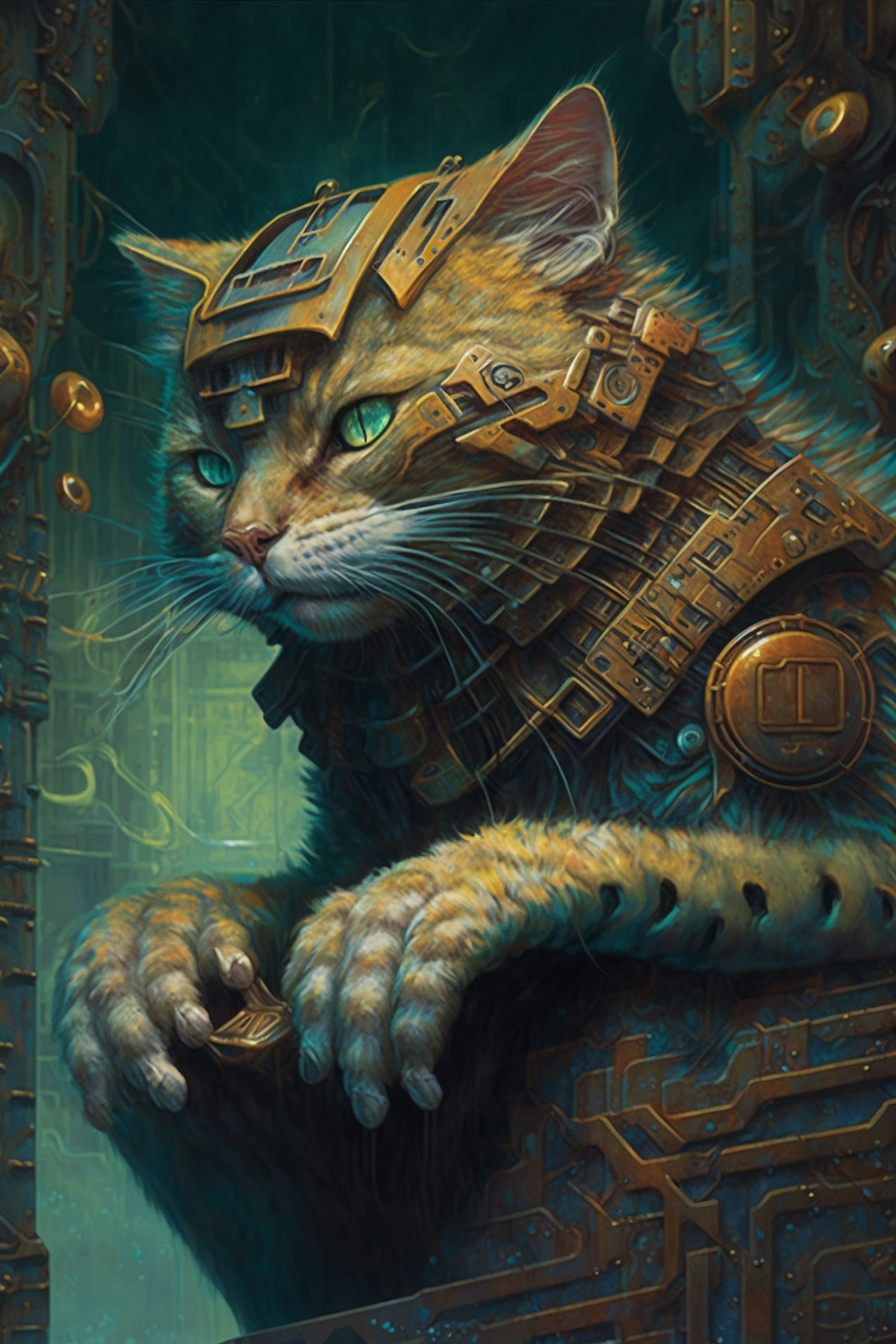 a cat with a mechanical look