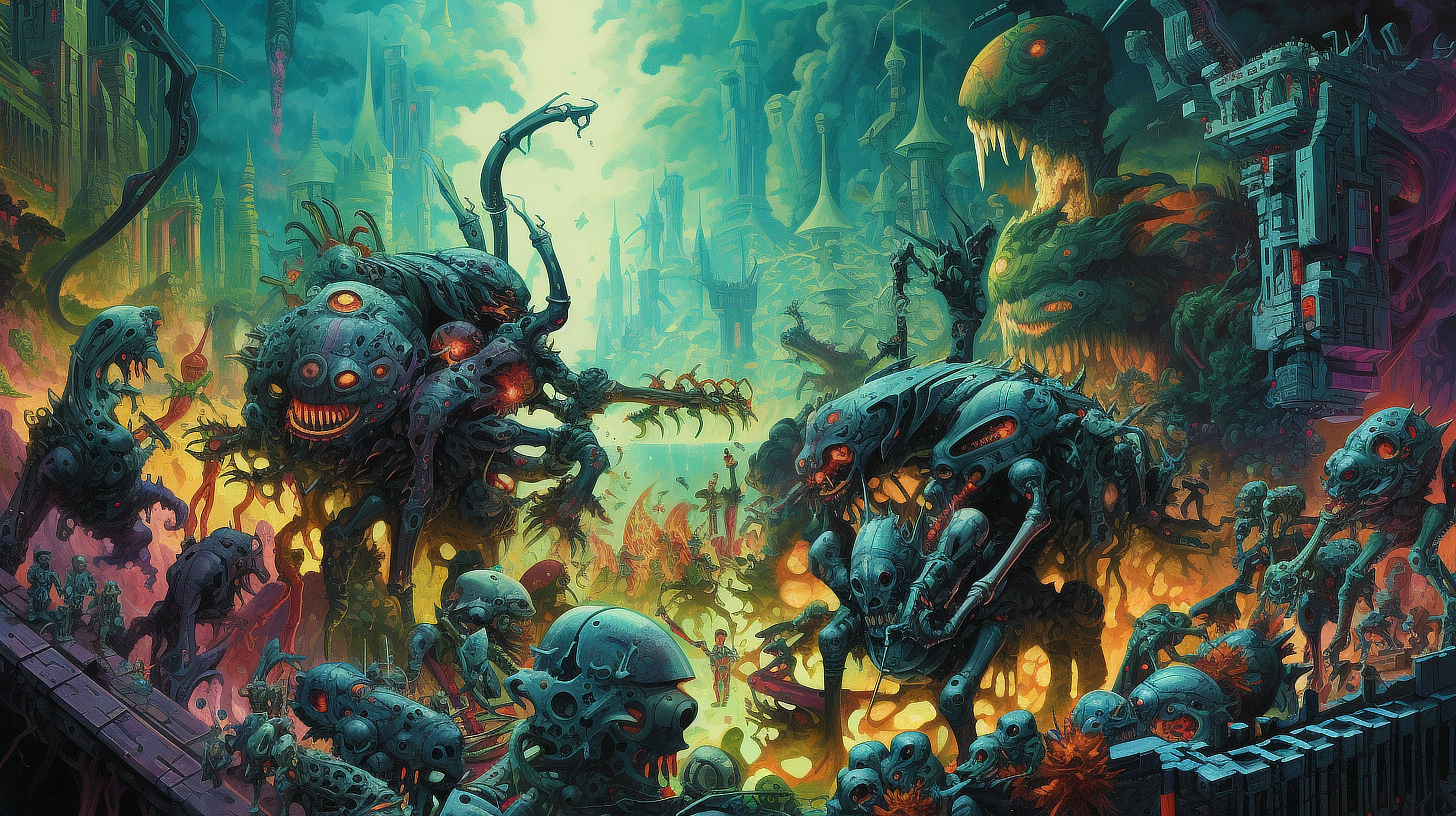 a group of monsters in a city