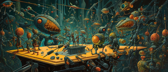 a group of robots in a factory