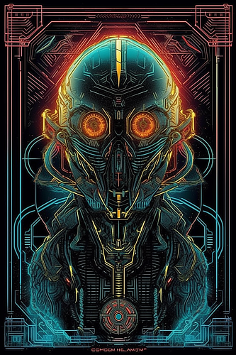 a robot with glowing eyes