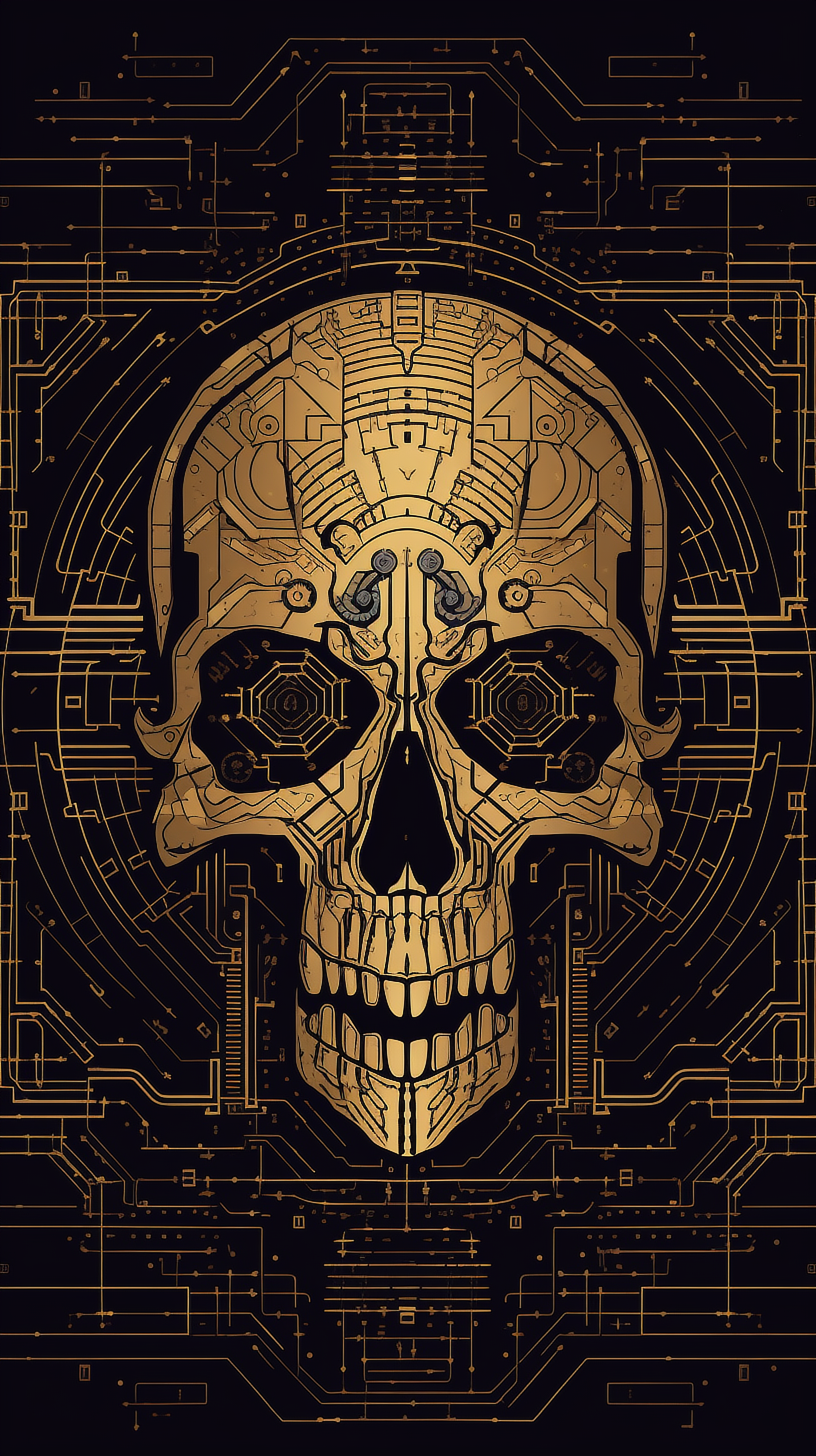a skull with a gold background