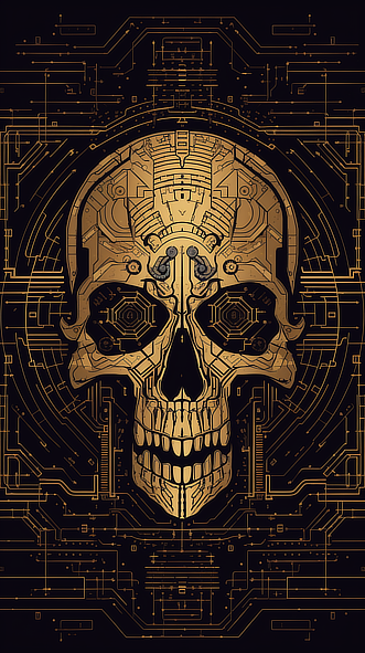 a skull with a gold background