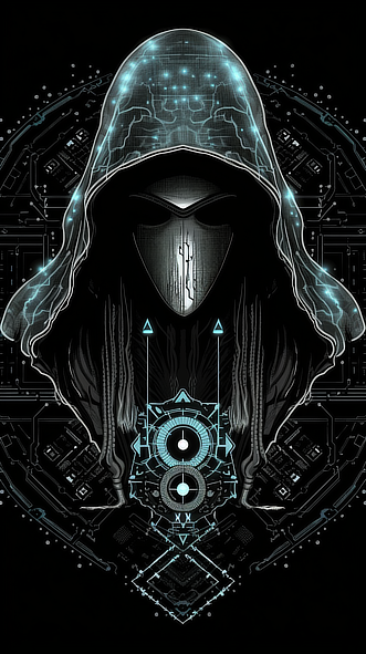 a black and white image of a mask with a hood