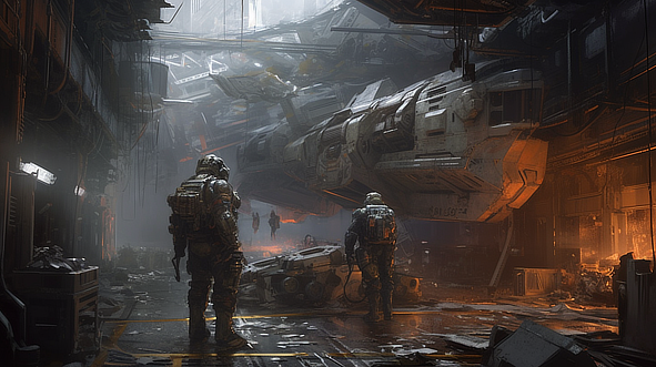 a group of people in a room with large machines