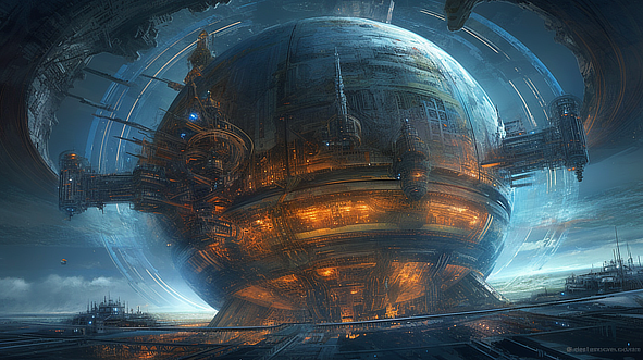 a large round metal object with lights