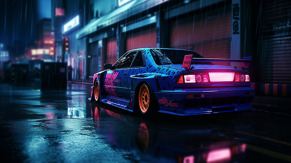 a car parked on a wet street