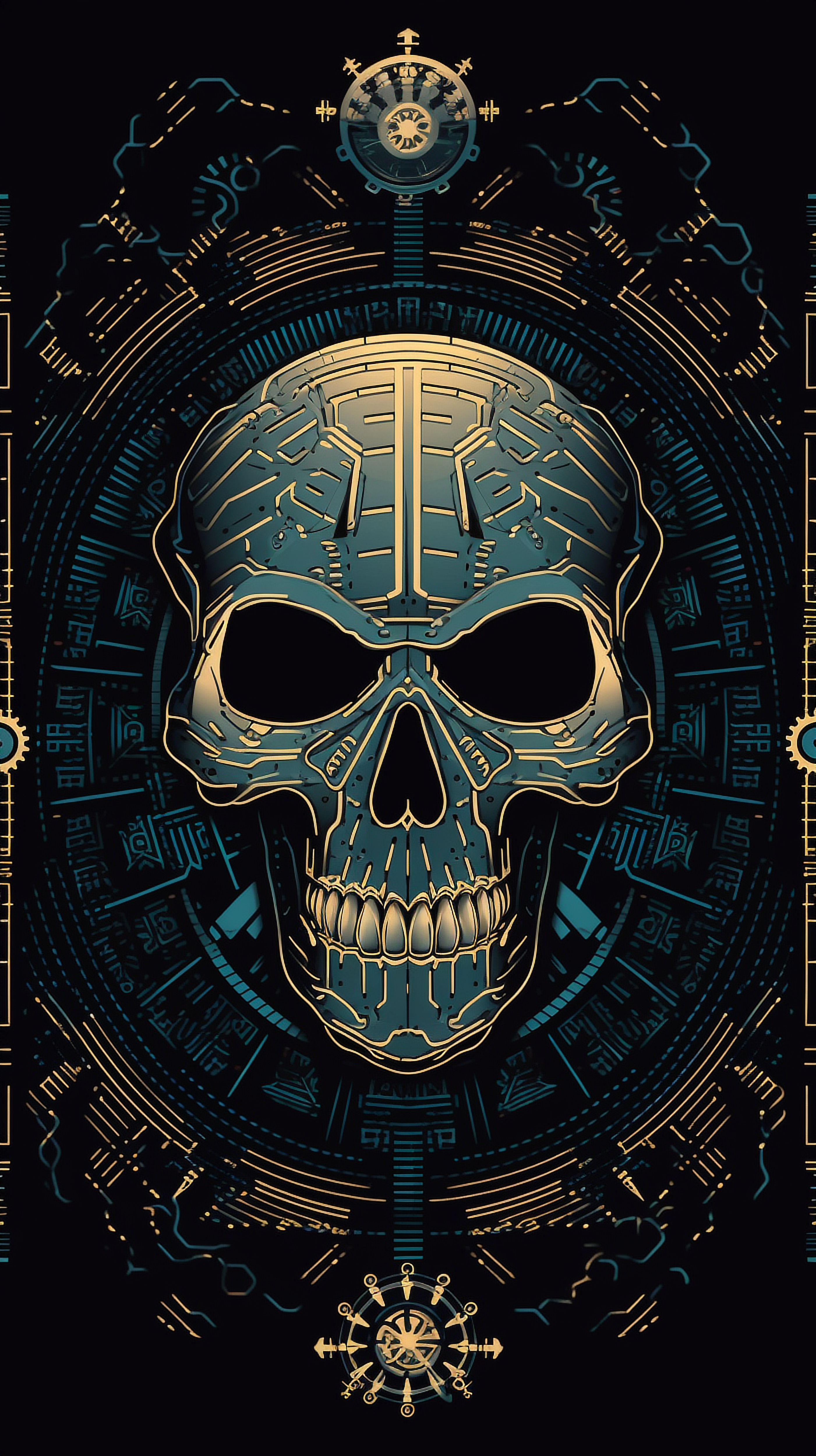 a skull with a circuit board