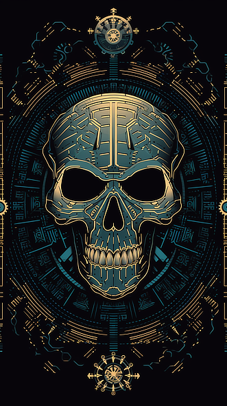 a skull with a circuit board