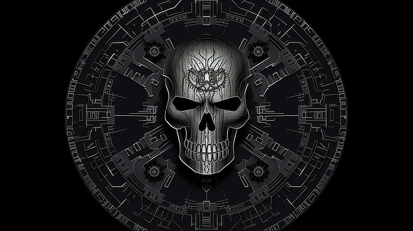 a skull on a circular black background