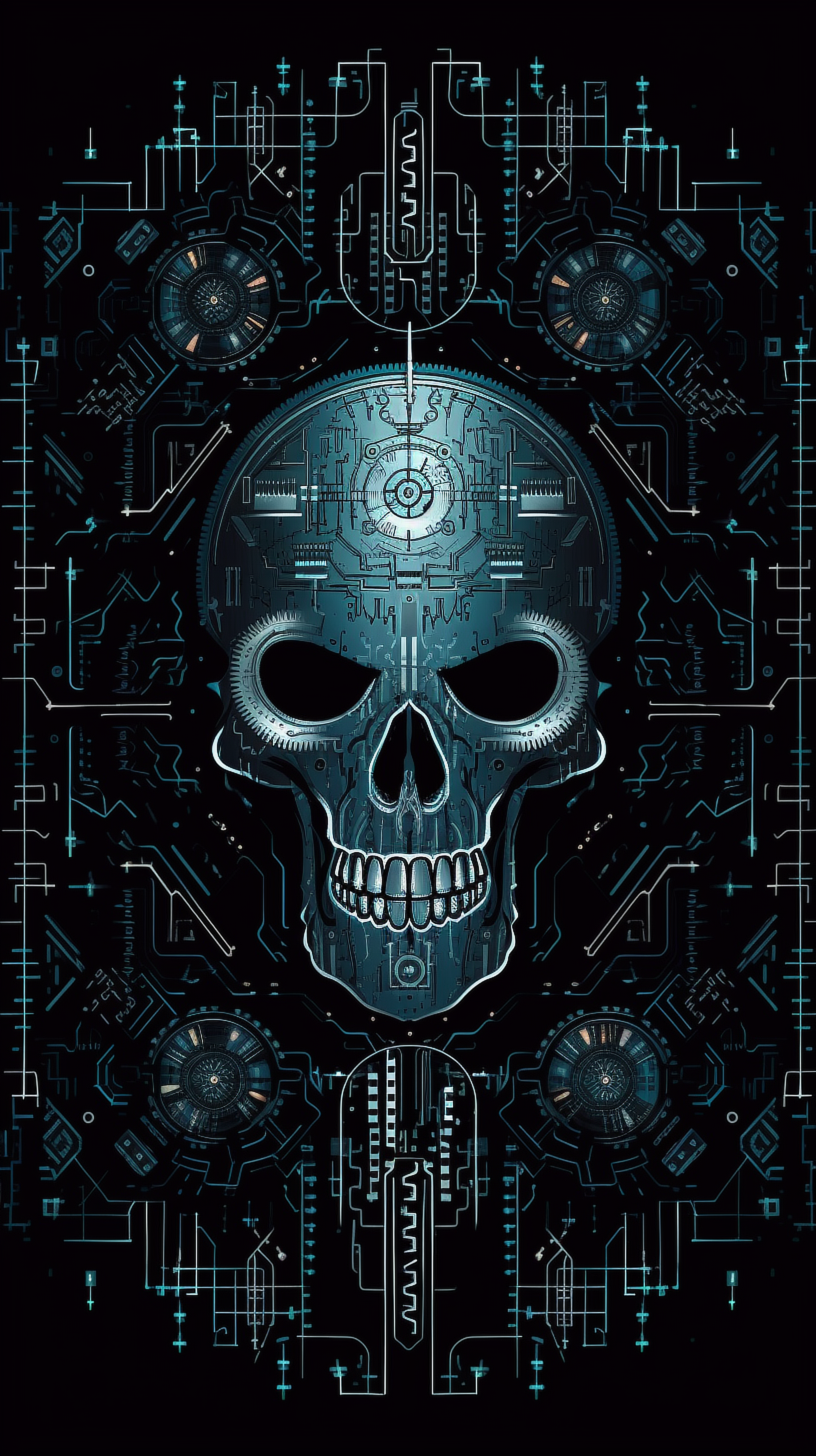 a skull with a circuit board