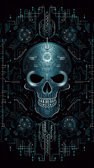 a skull with a circuit board