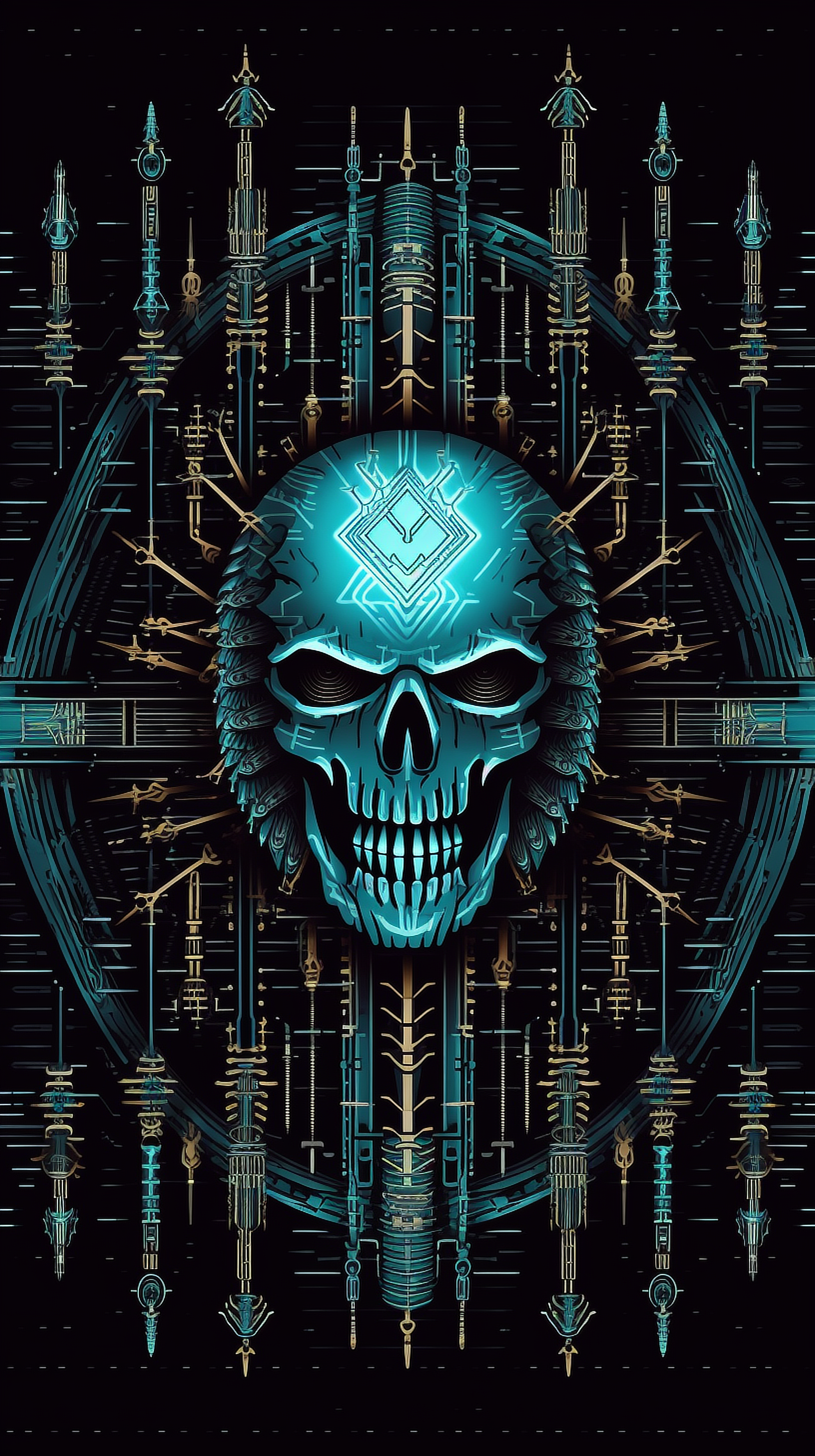 a skull with a blue design