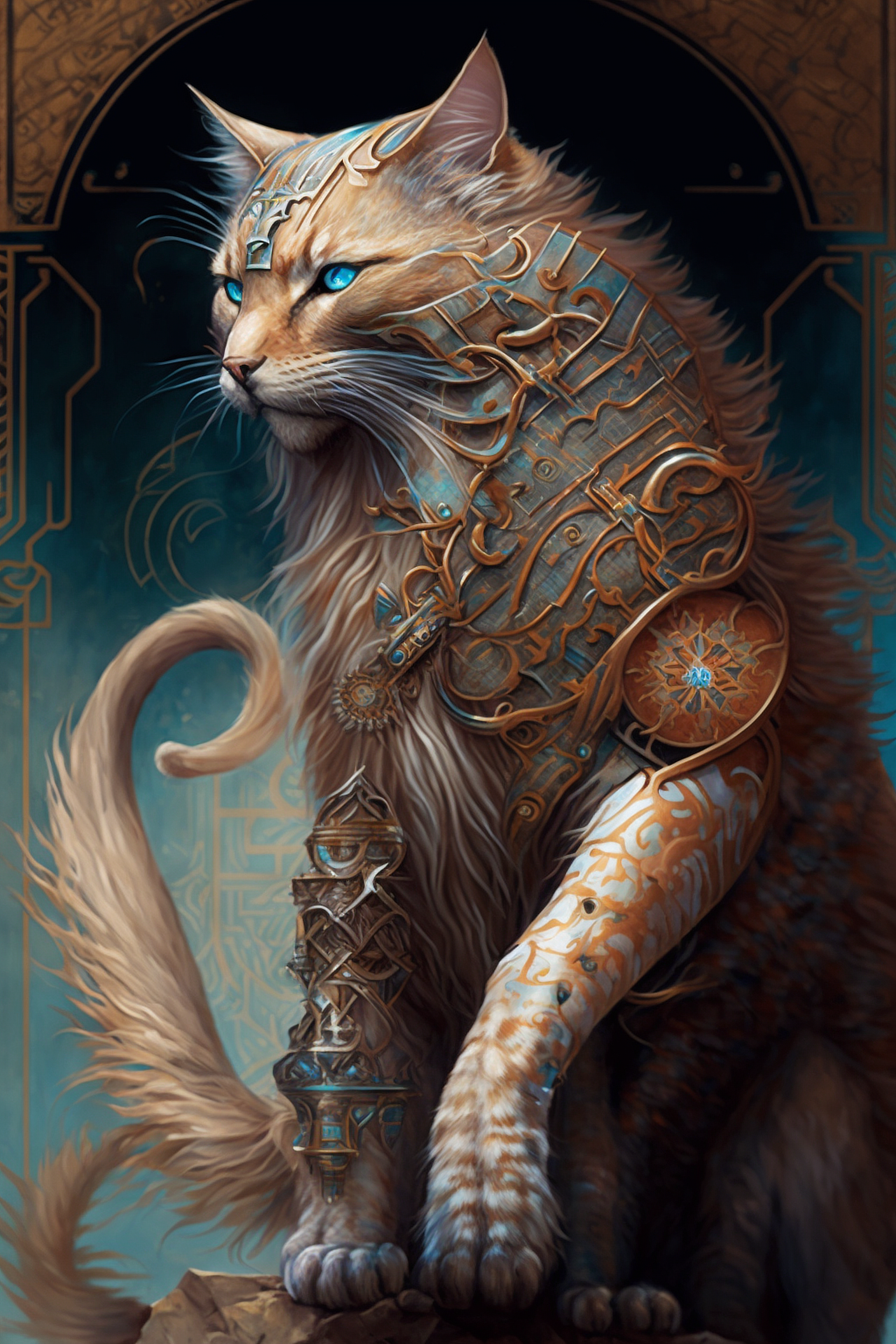 a cat with a metal armor