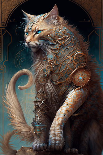 a cat with a metal armor