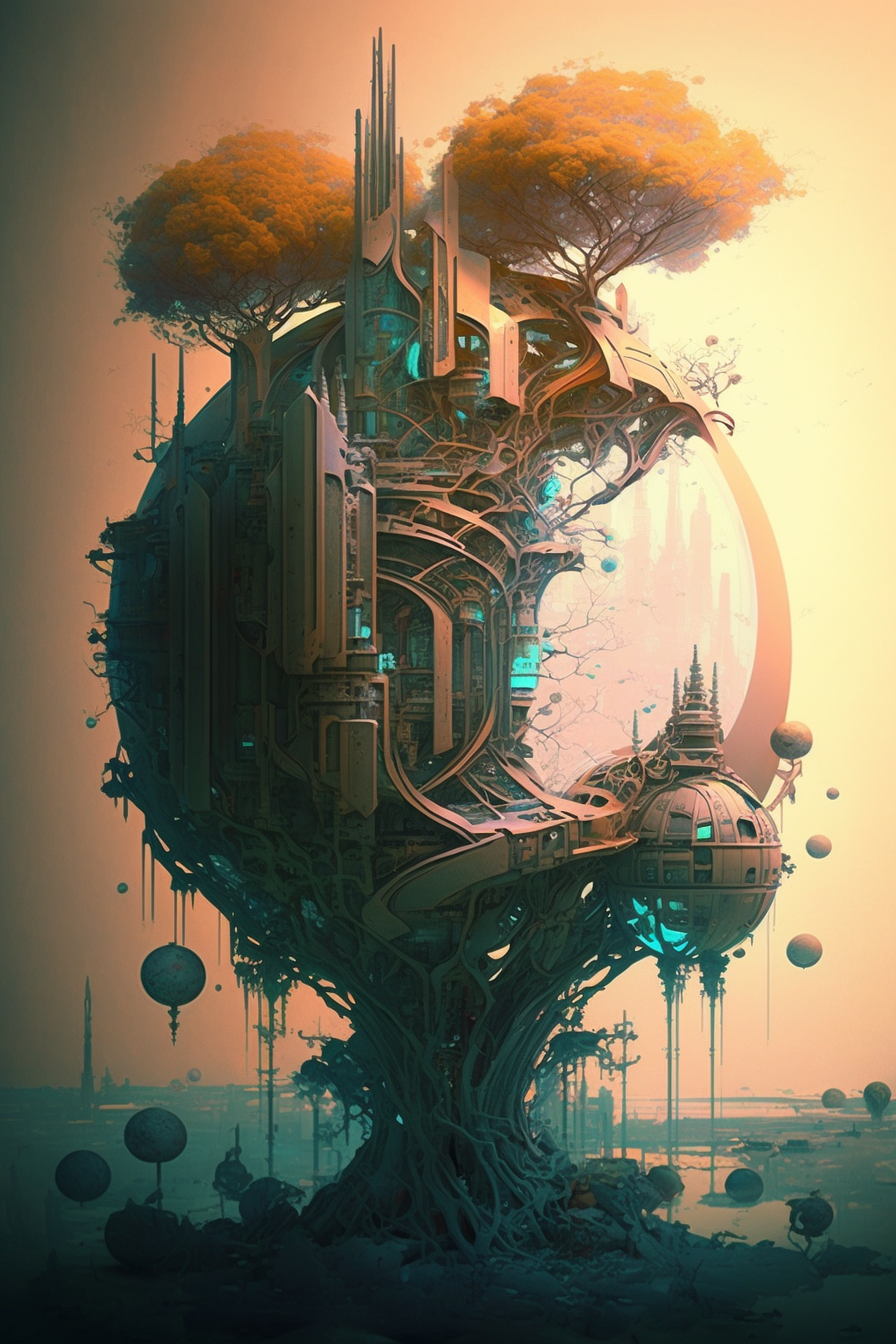 a large round structure with many round objects