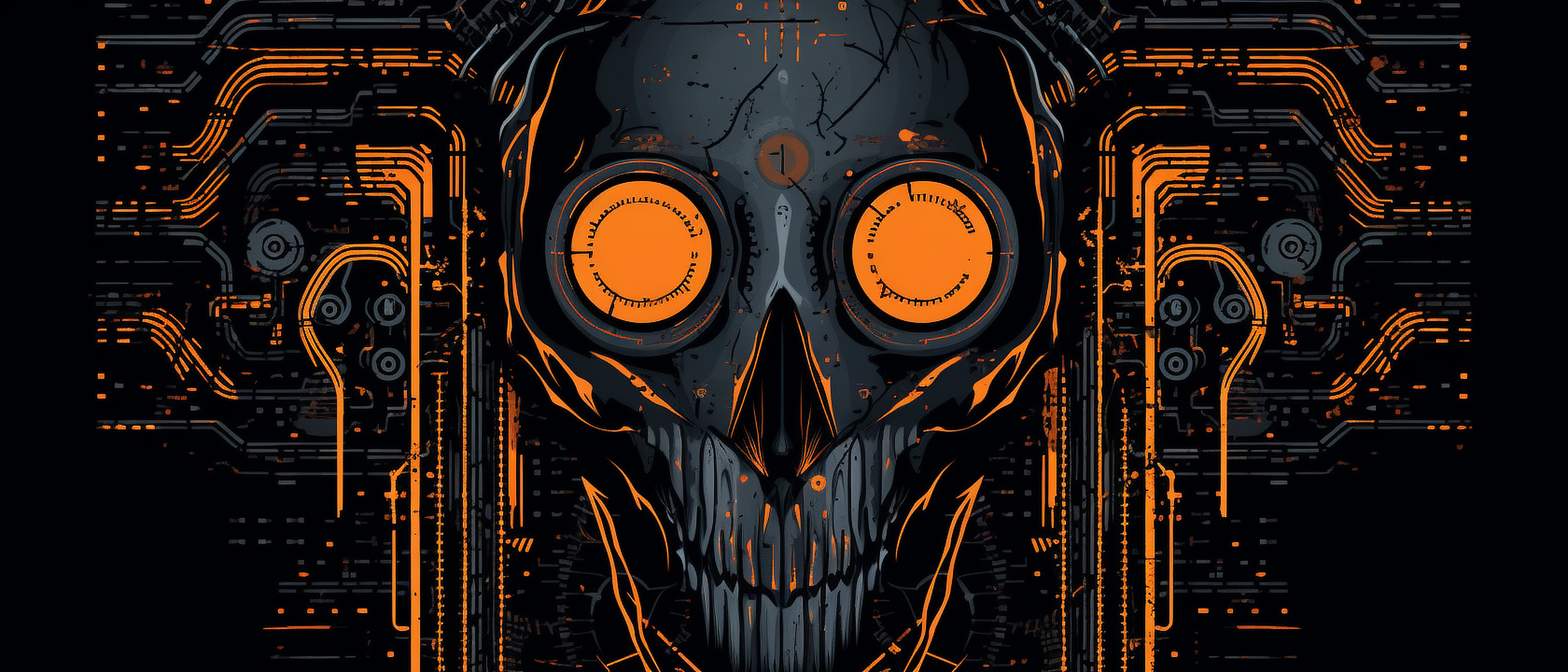a skull with orange lights