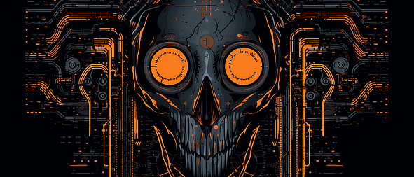 a skull with orange lights