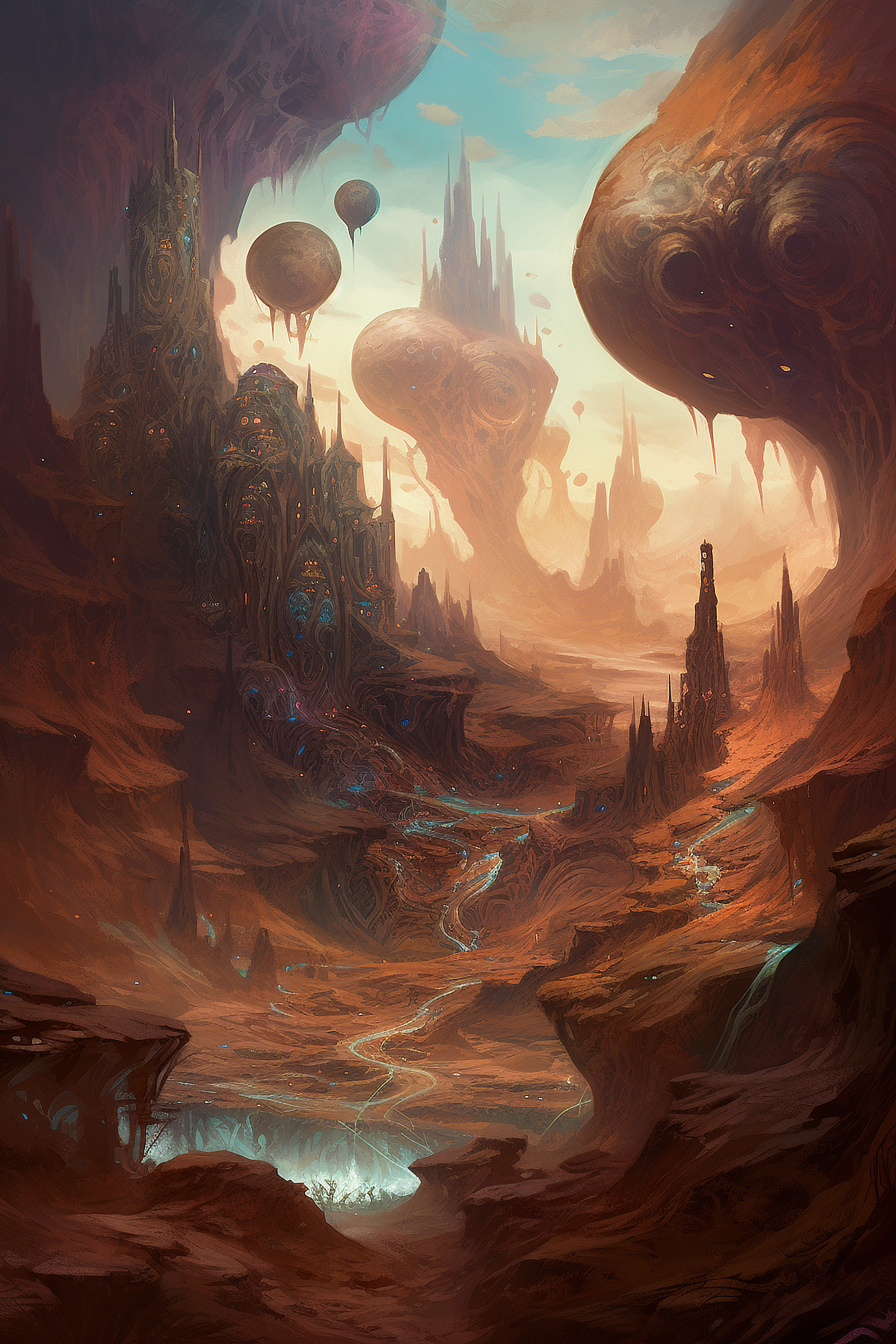 a landscape with rocks and strange shapes