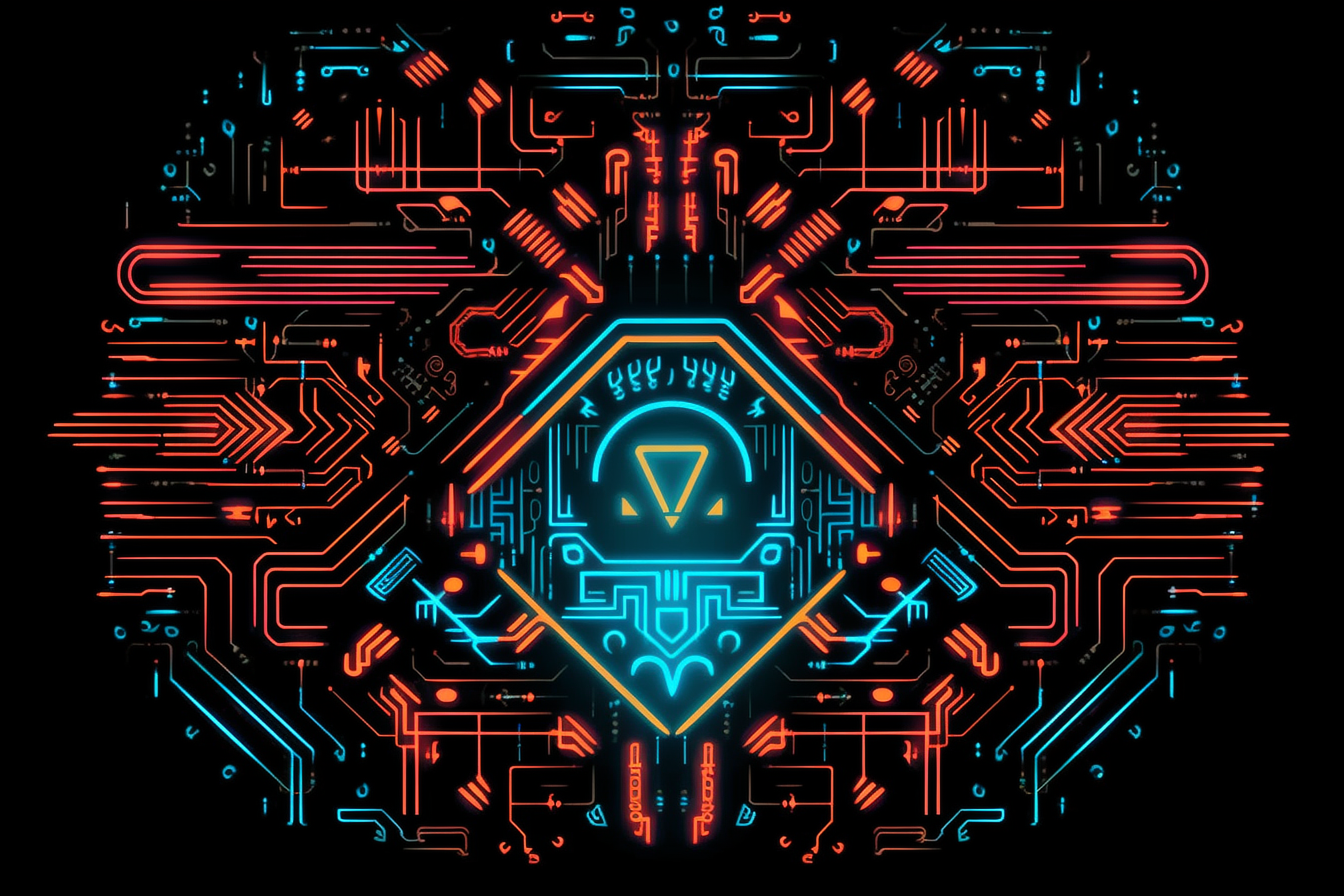 a digital art of a hexagon with neon lights