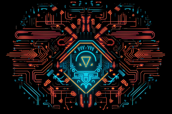 a digital art of a hexagon with neon lights