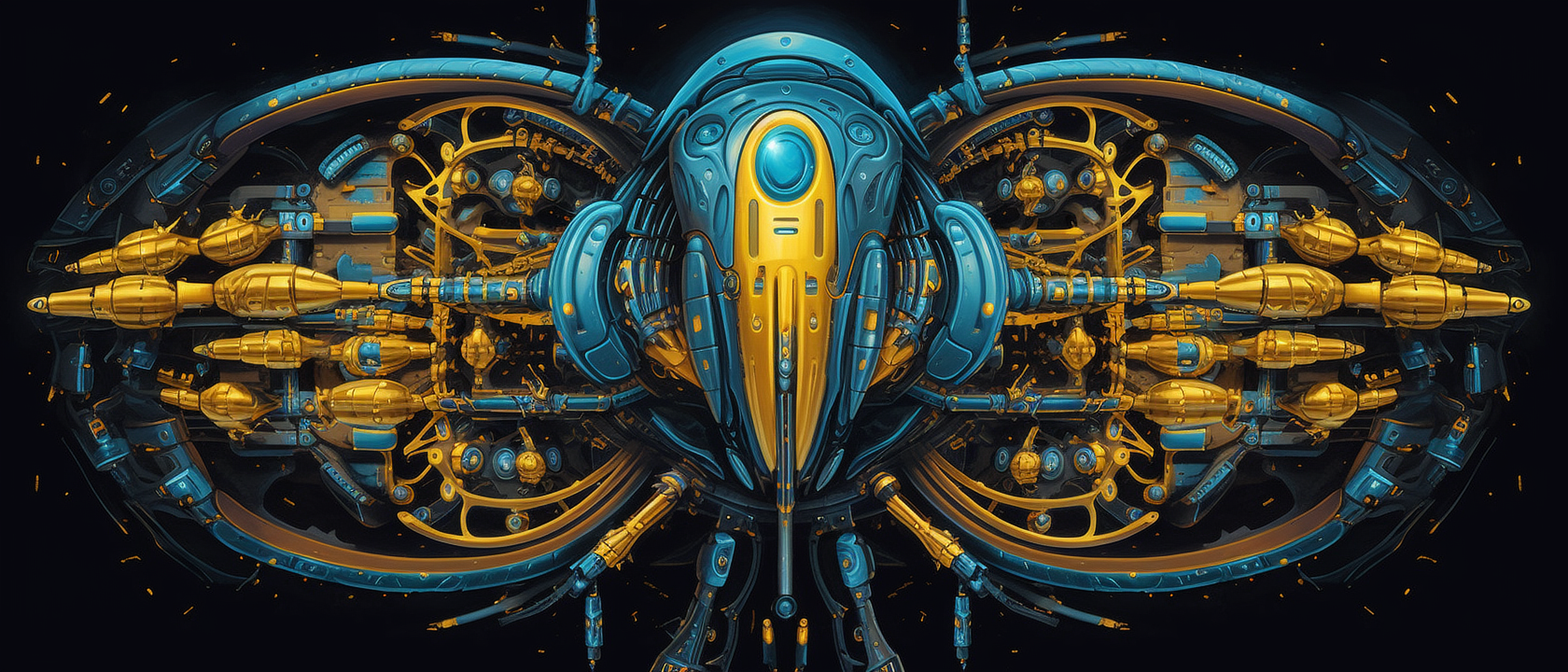 a blue and gold metal sculpture