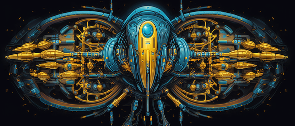 a blue and gold metal sculpture