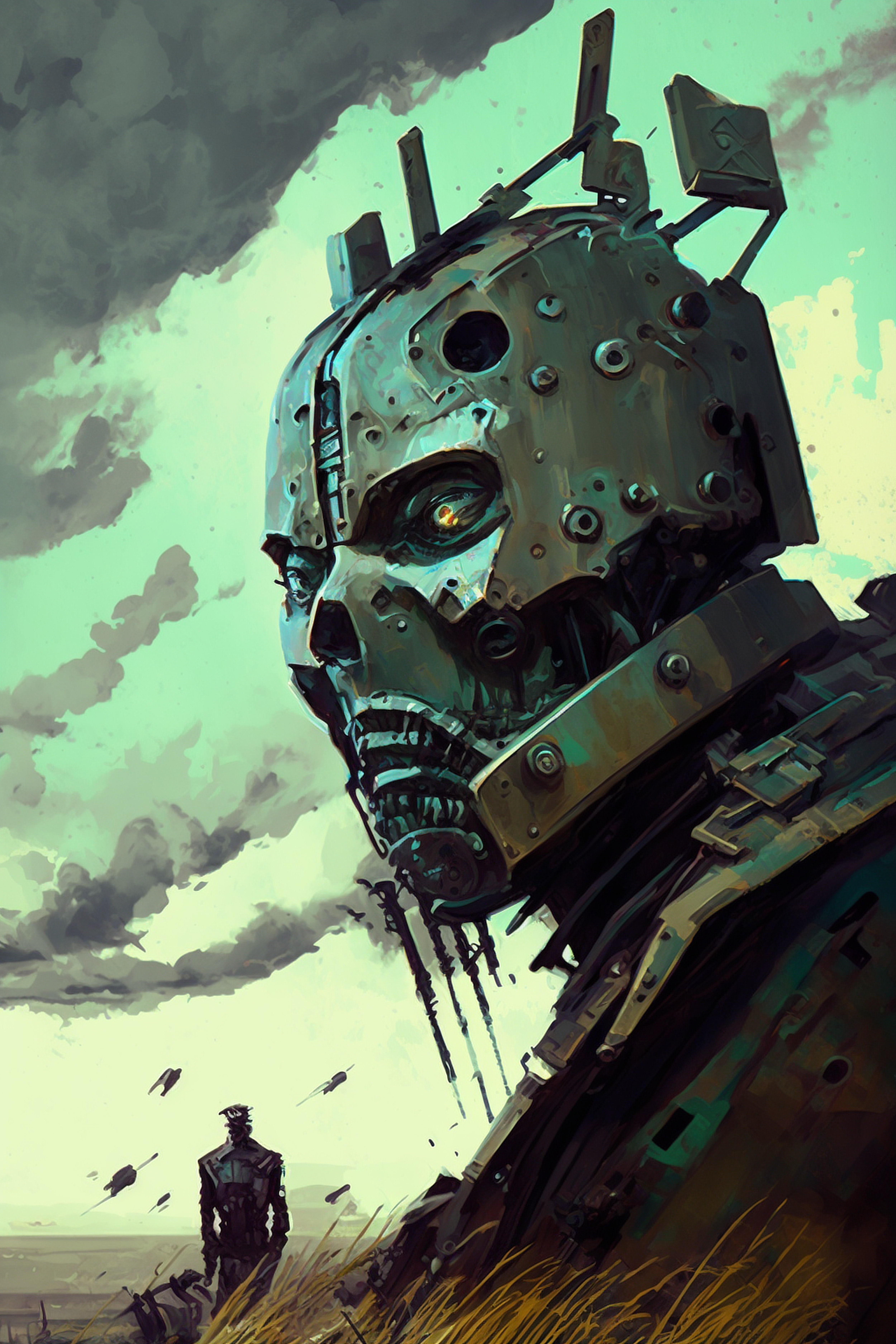 a robot with a face mask