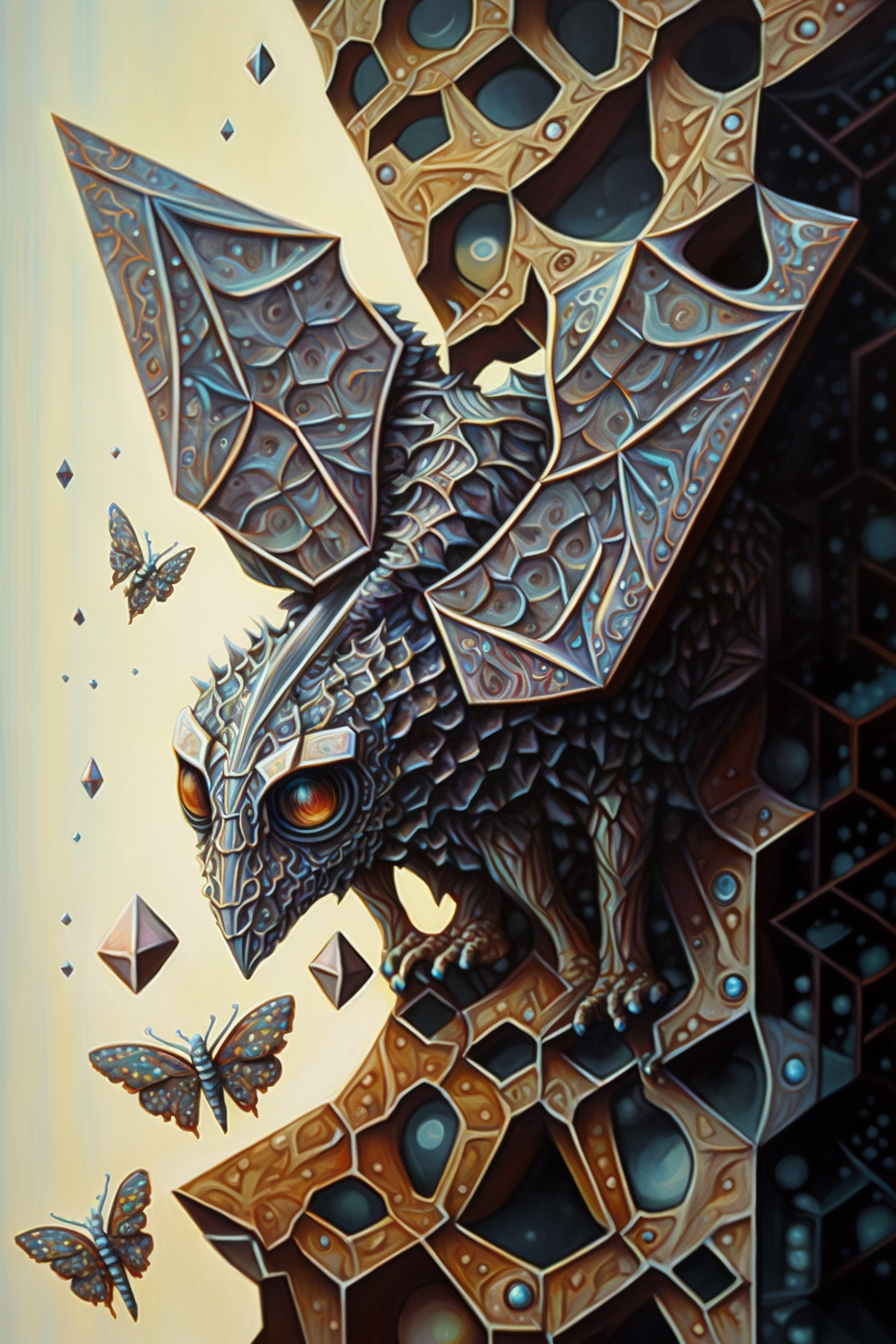 a dragon with wings and butterflies