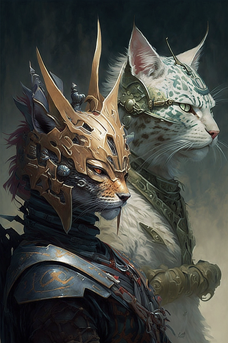 a cat in armor and a cat in armor