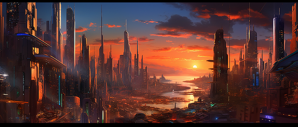 a city with tall buildings and a river in the background