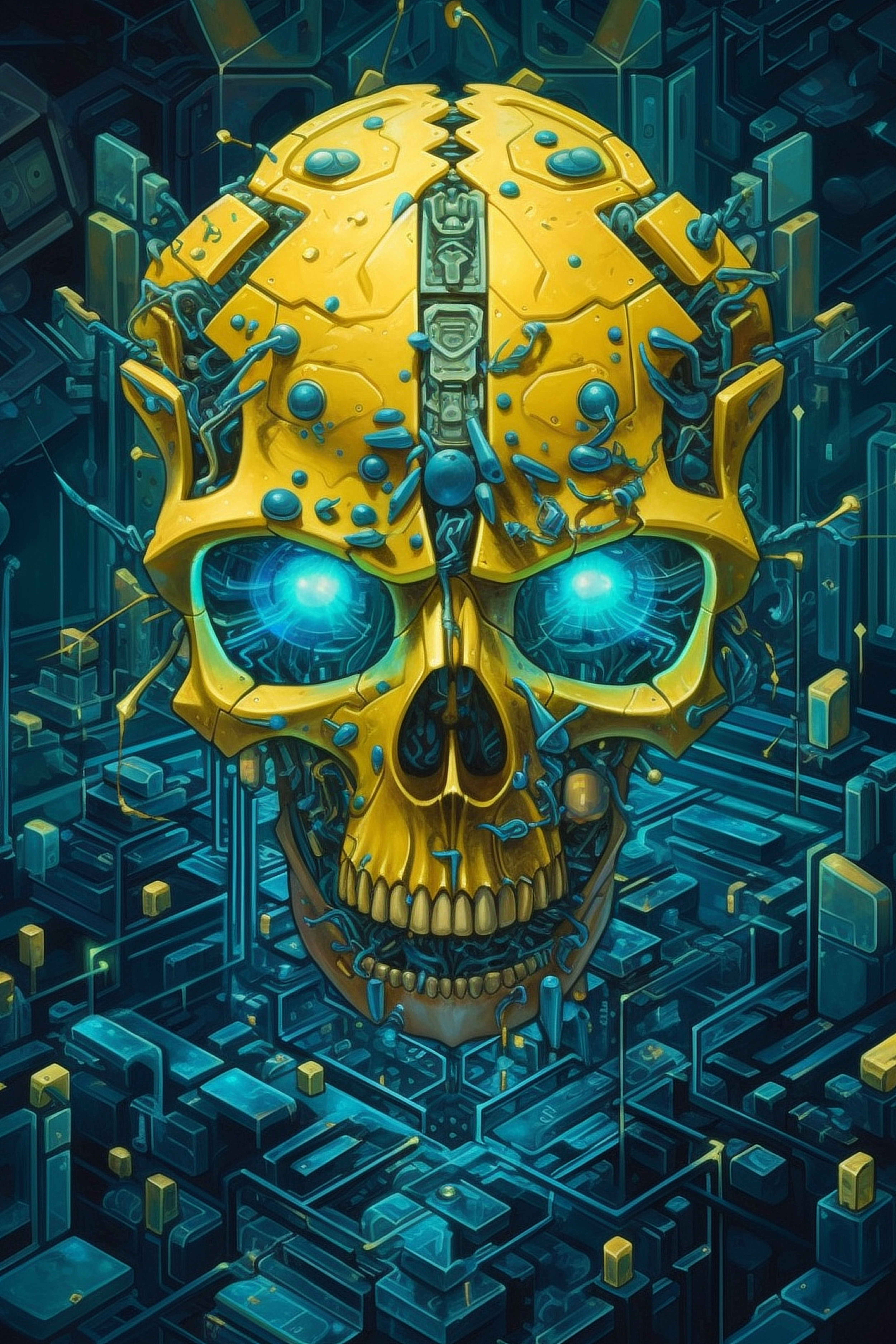 a skull with blue eyes