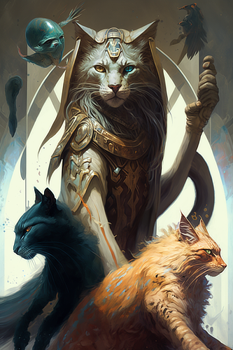 a cat with a sword and a cat with a sword