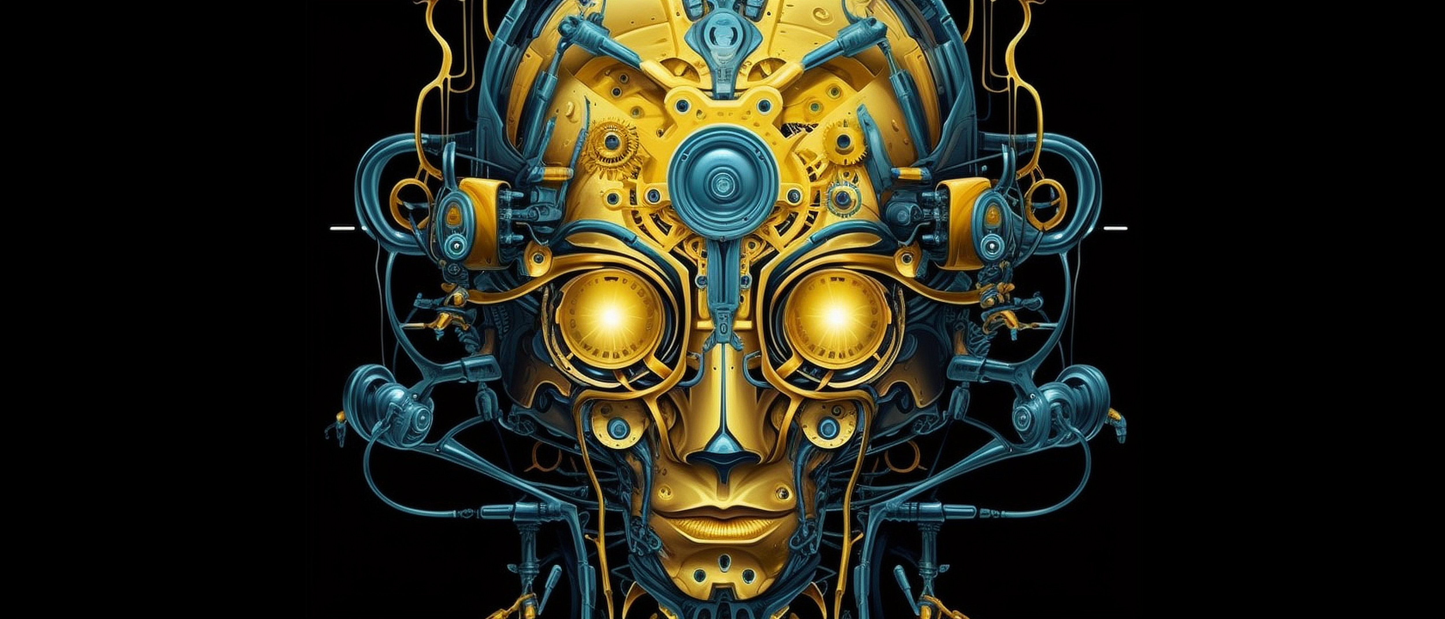 a yellow and blue robot face
