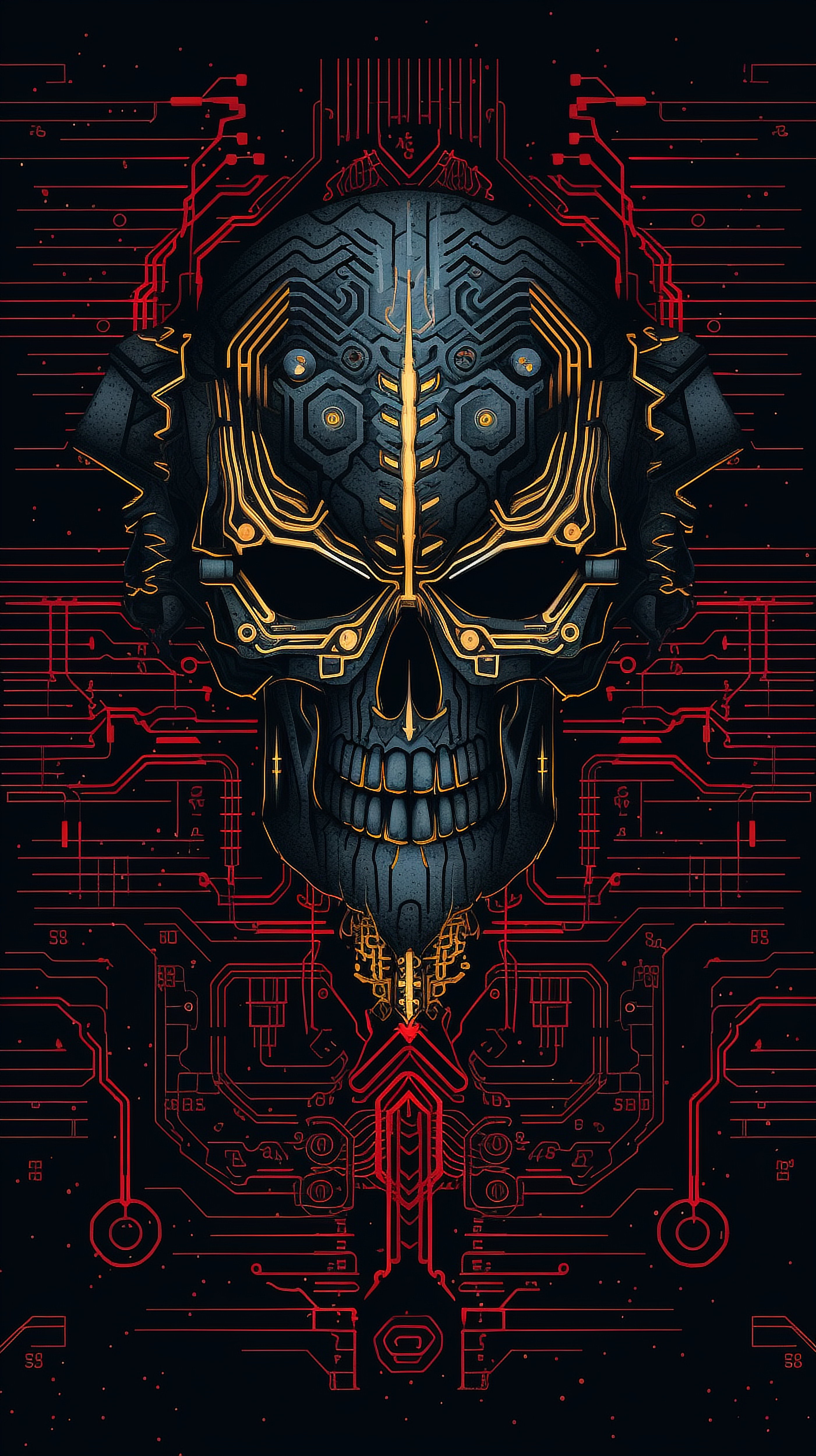 a skull with a gold and black design