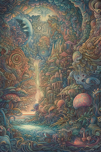 a colorful art of a forest