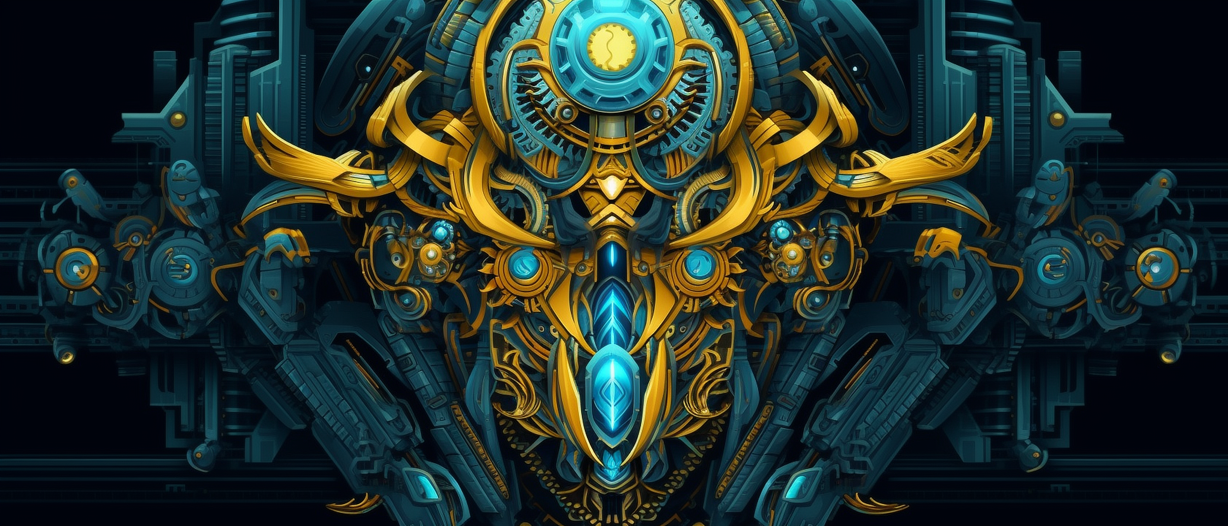 a yellow and blue metal robot