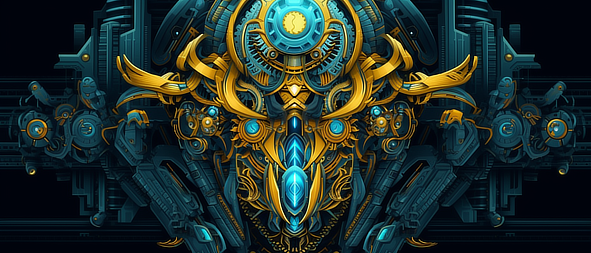 a yellow and blue metal robot