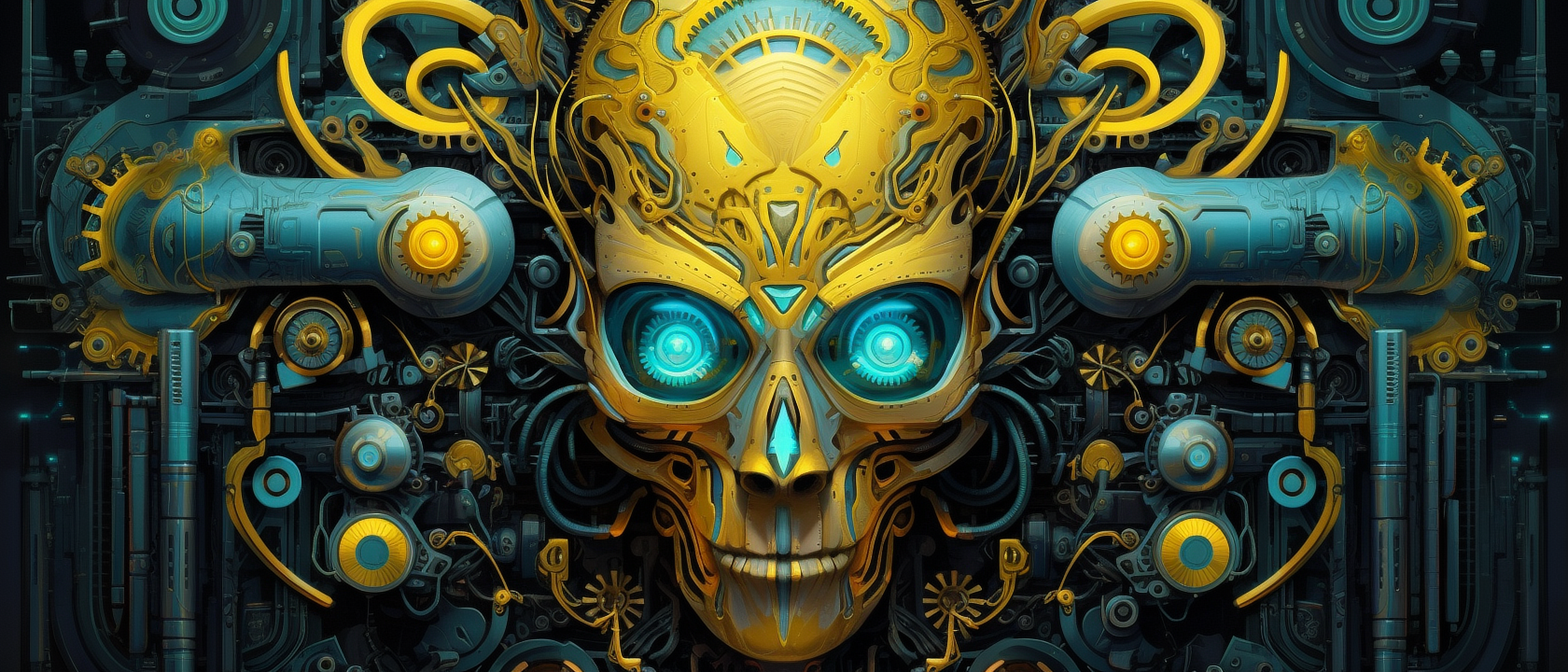 a yellow and blue robot head