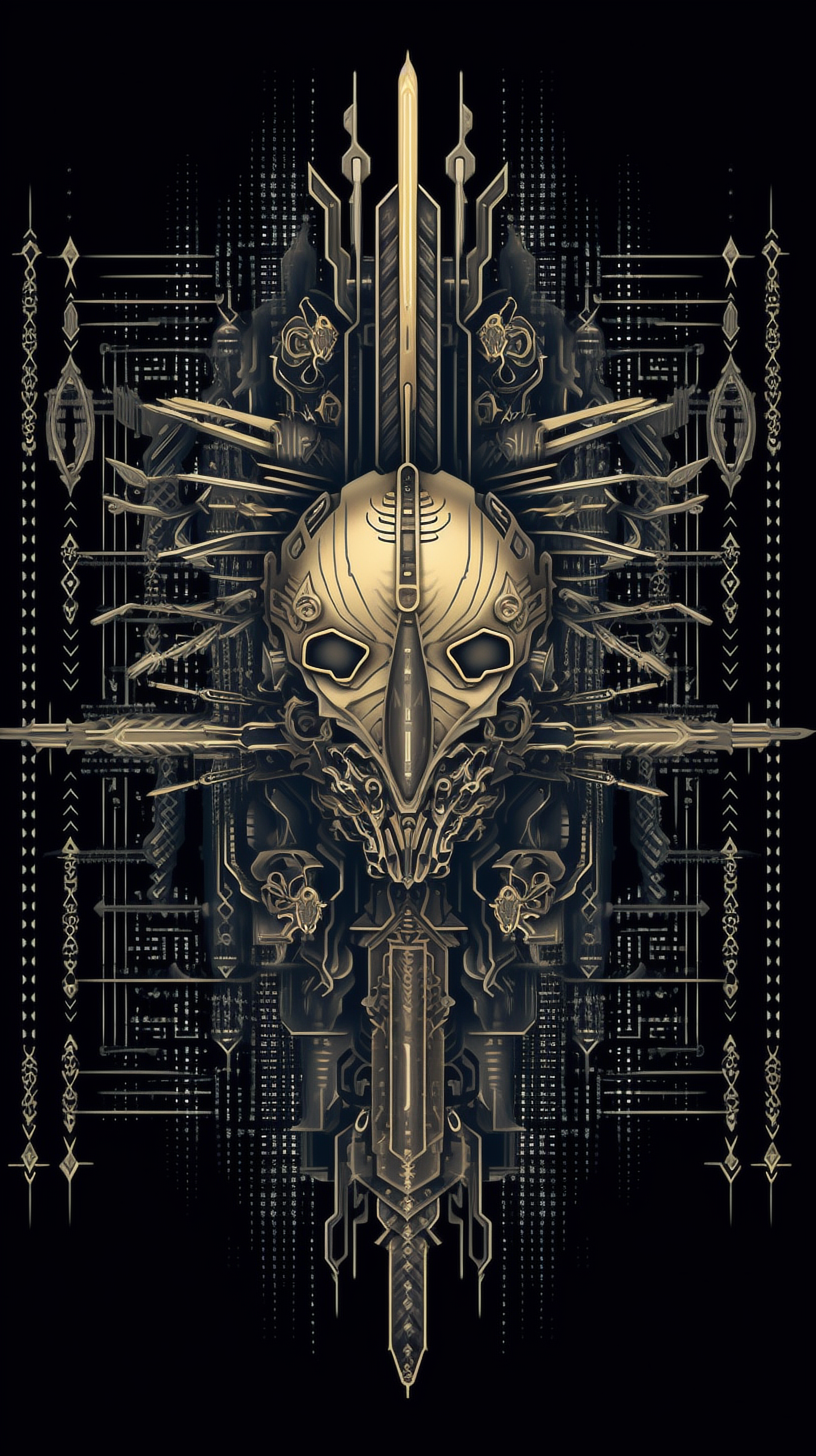 a gold and black art