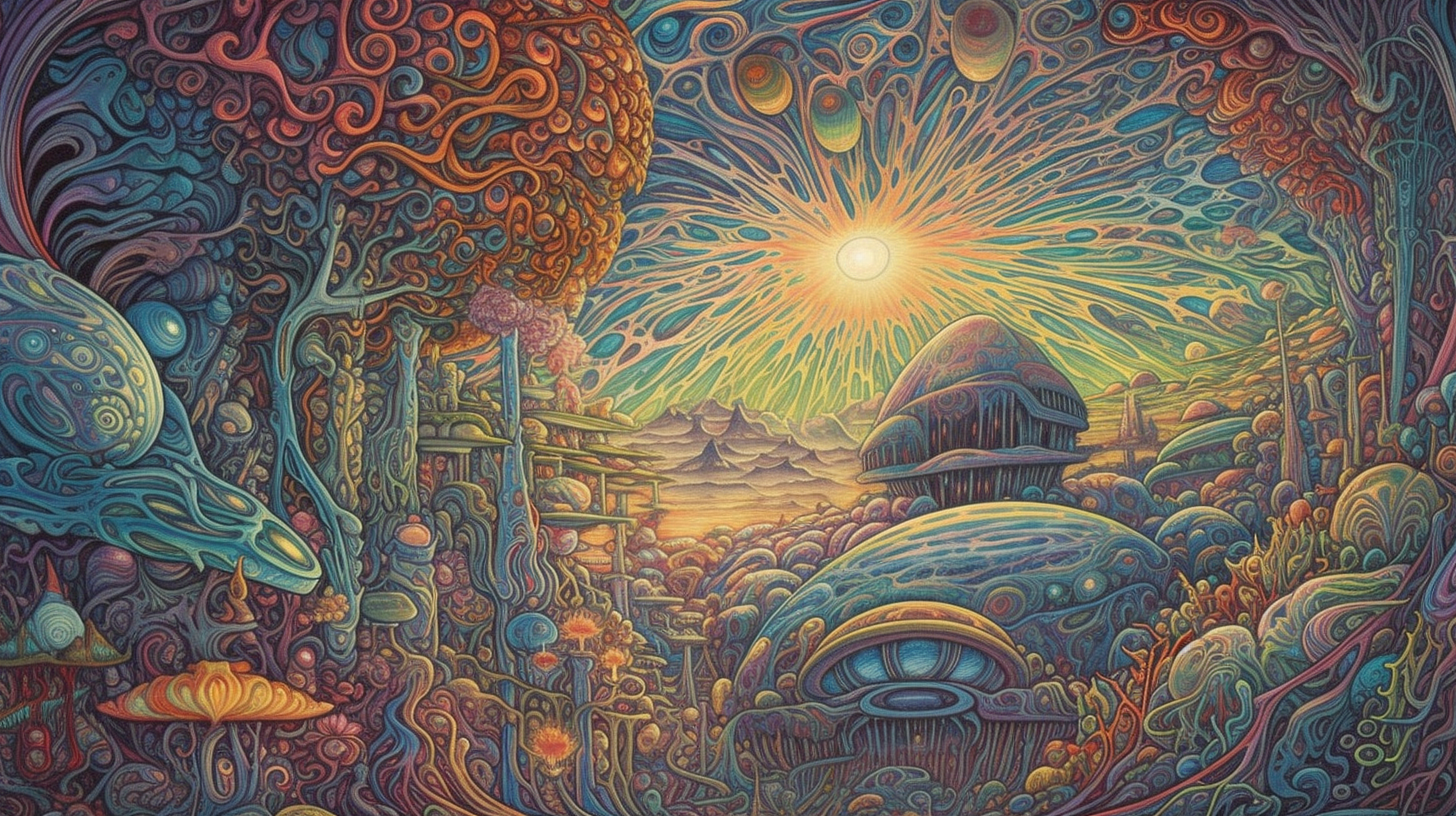 a colorful artwork with a sun and clouds