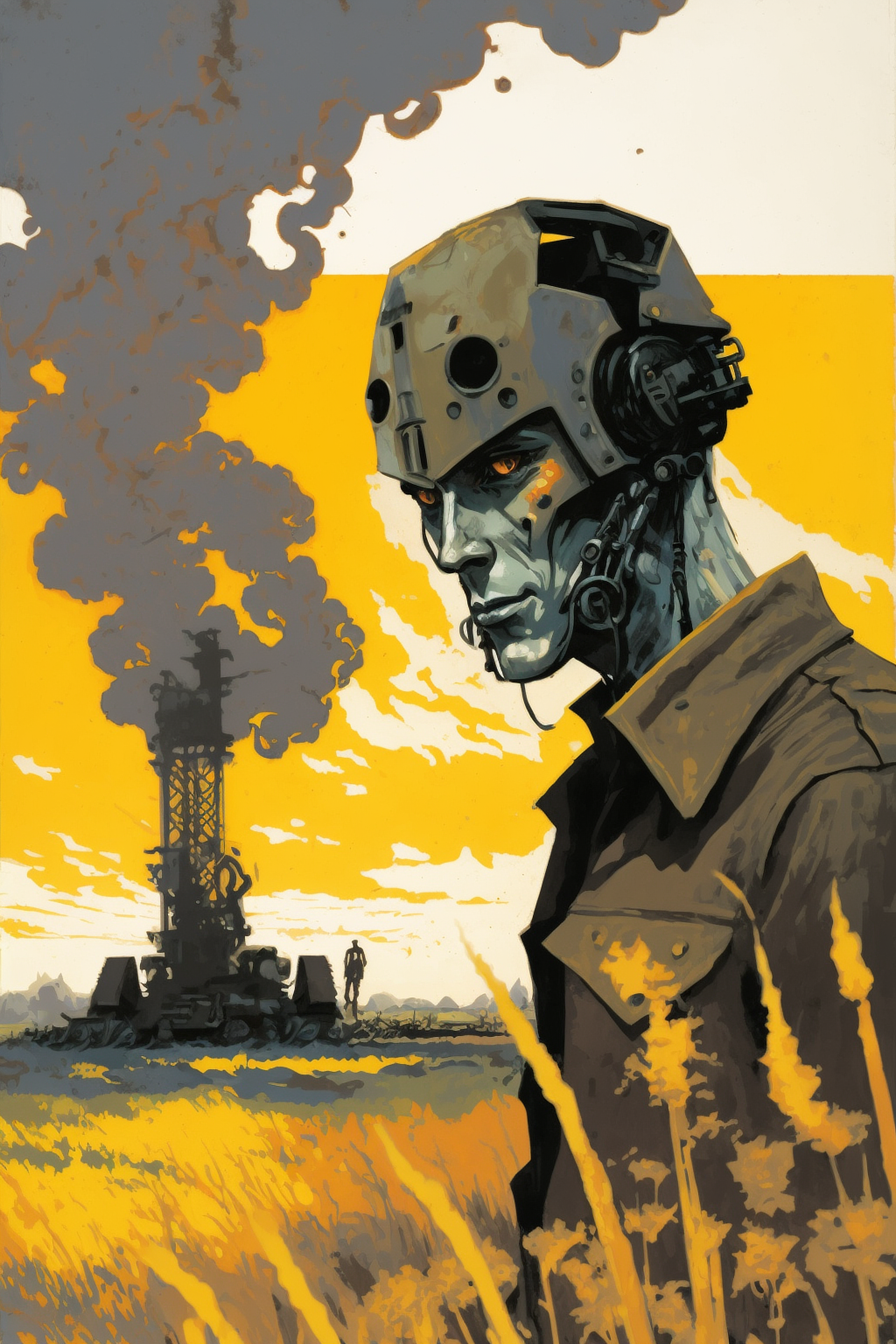 a man wearing a robot helmet