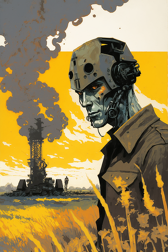 a man wearing a robot helmet