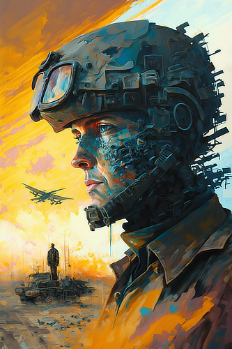 a painting of a man wearing a helmet and goggles